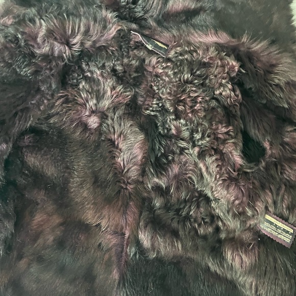 French genuine fur shearling jacket coat maroon deep purple Sz 2 small - Picture 7 of 12